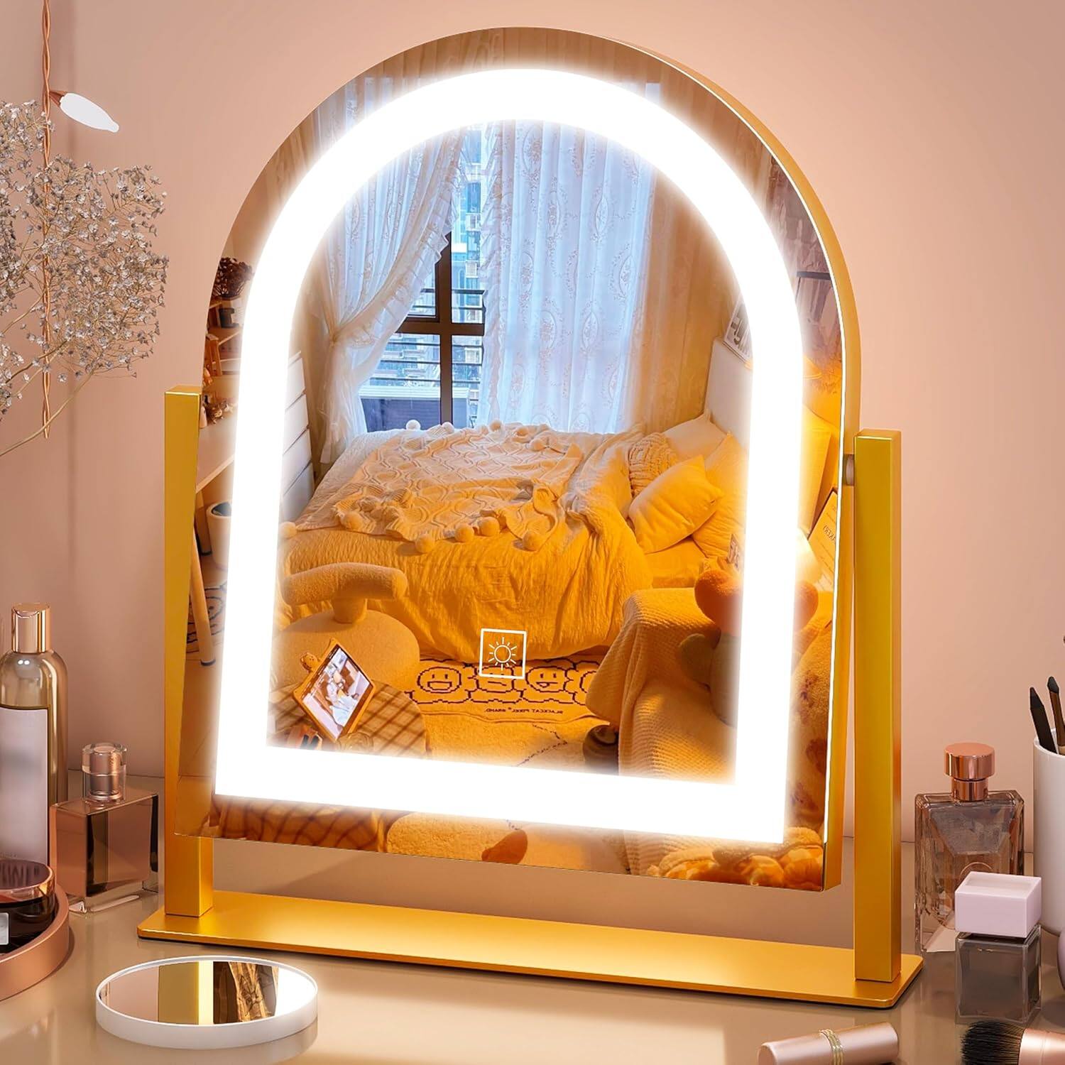 Alt View 4. Stamp n Camp - FENNIO Vanity Mirror with Lights 22''x17'' Makeup Lights,Vanity Touch Screen 3-Color Lighting,Dimmable,for Desk - White-14"L x 12"W.