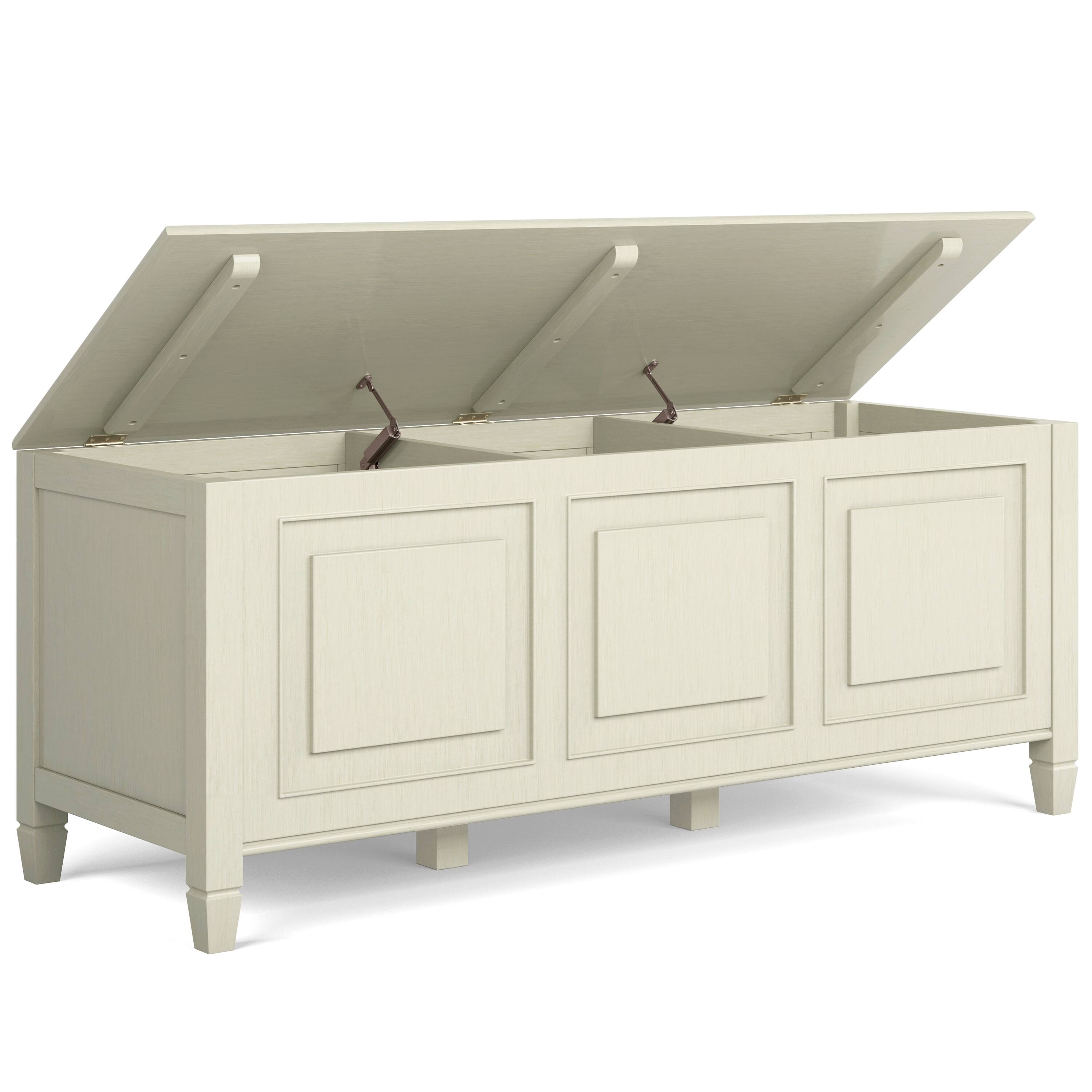 Back. Simpli Home - Connaught 51 inch Wide Solid Wood Traditional Storage Bench Trunk in Antique White - Antique White.