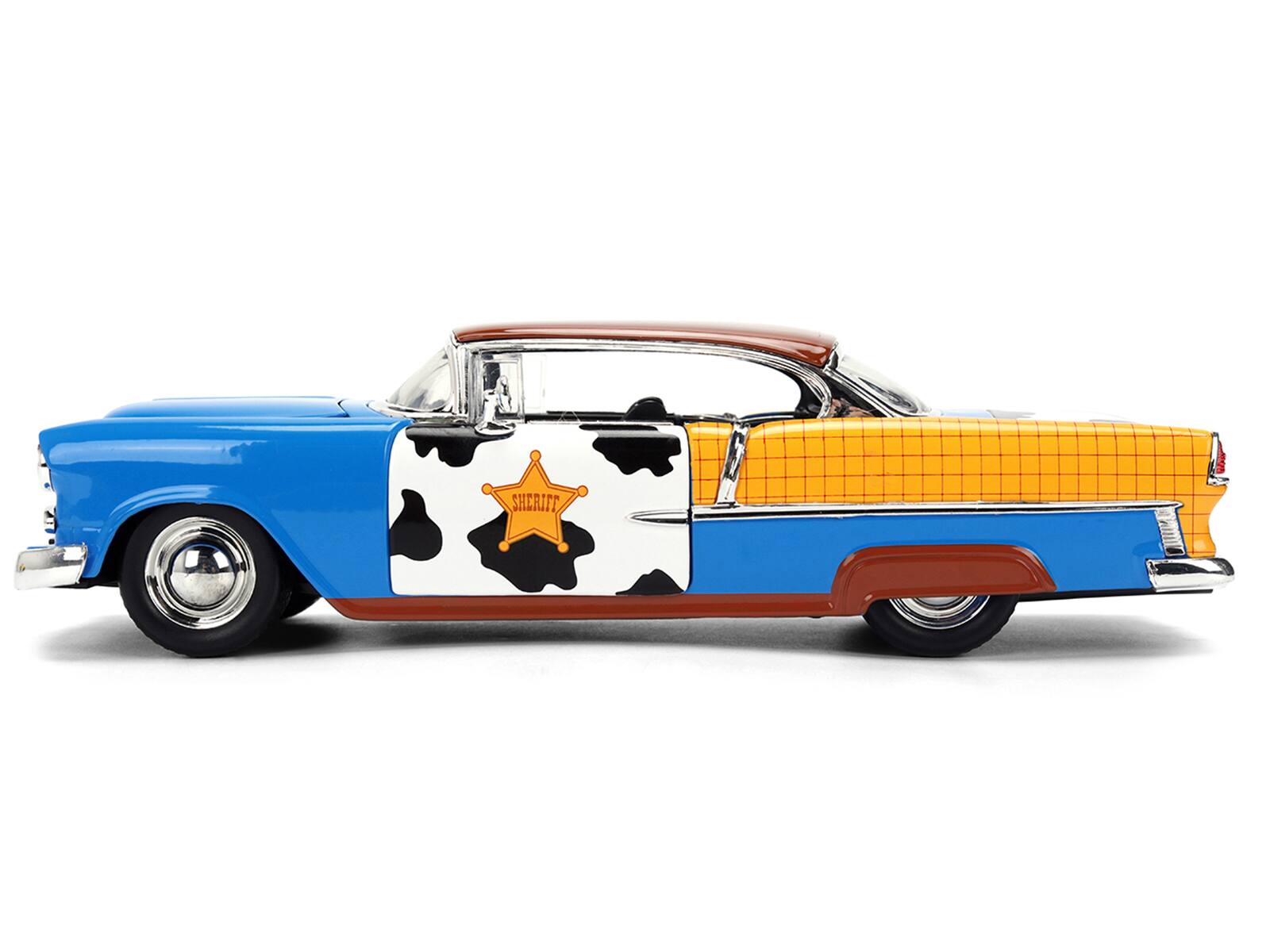 Alt View 3. Jada - 1955 Chevrolet Bel Air Blue with Graphics and Woody Diecast Figure "Toy Story" Franchise 1/24 Diecast Models by Jada.