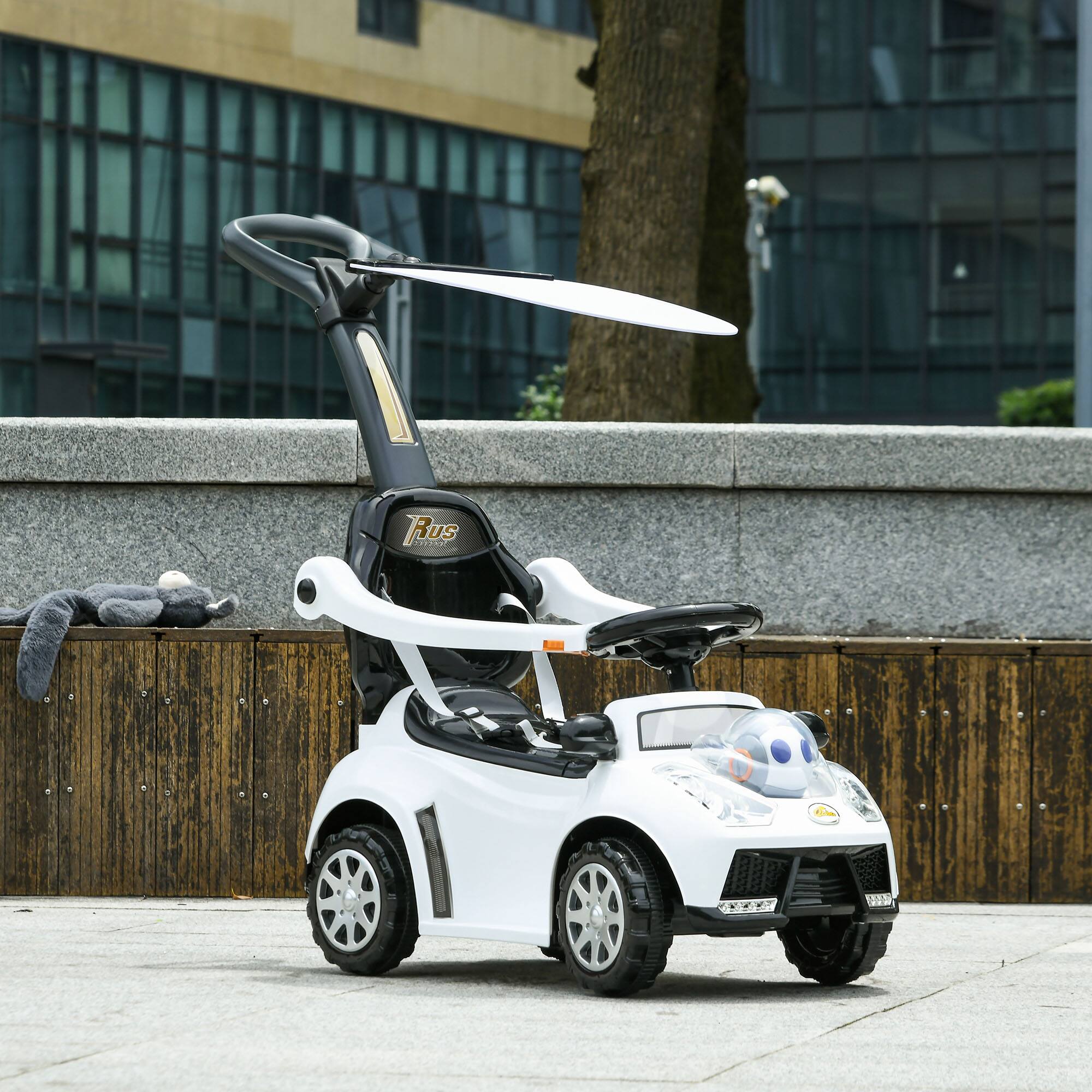 Alt View 1. Qaba - in 1 Push Car Sliding Car with Removable Handle, Music, Horn, Canopy.