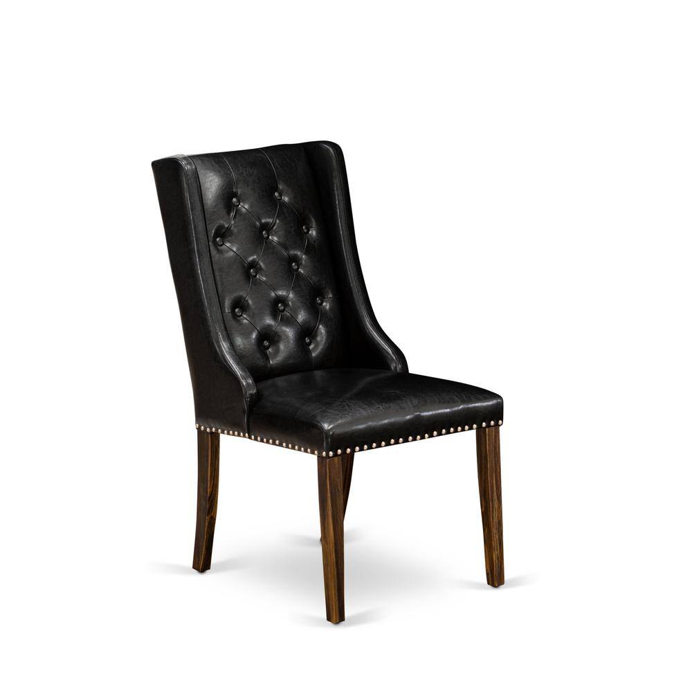 Alt View 2. East West Furniture - Black Linen Fabric Dining Chair and Button Tufted Back with Distressed Jacobean Rubber Wood Legs, Set of 2 - Brown.