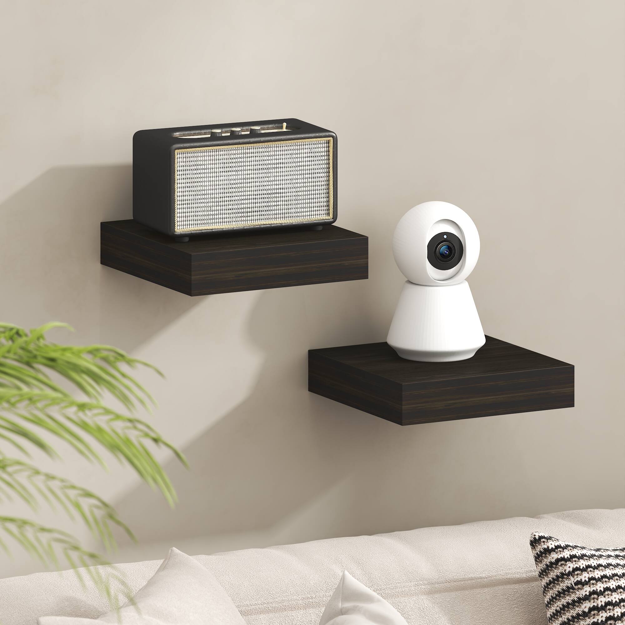 Alt View 1. Furinno - TANNA Floating Shelves for Wall Set of 2, 9 x 9 Wall Shelf, Wall Mounted Shelf with Invisible Bracket, 2-in Thick - Tobacco Oak.