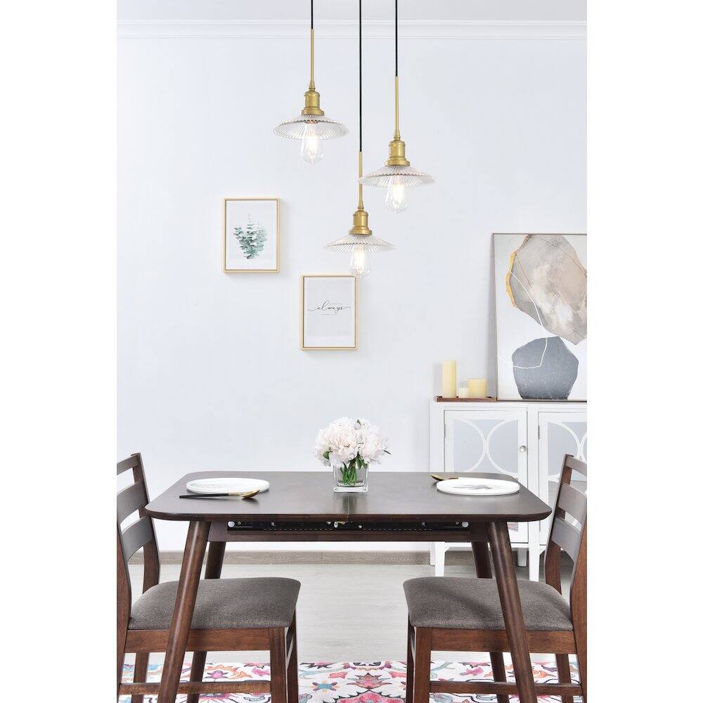 Alt View 9. Living District - Waltz 3 Light Brass Pendant - Brass And Clear.