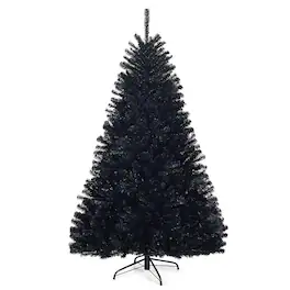 Costway - 6Ft Hinged Artificial Christmas Tree Full Tree with Metal Stand - Black