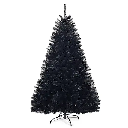 Front. Costway - 6Ft Hinged Artificial Christmas Tree Full Tree with Metal Stand - Black.