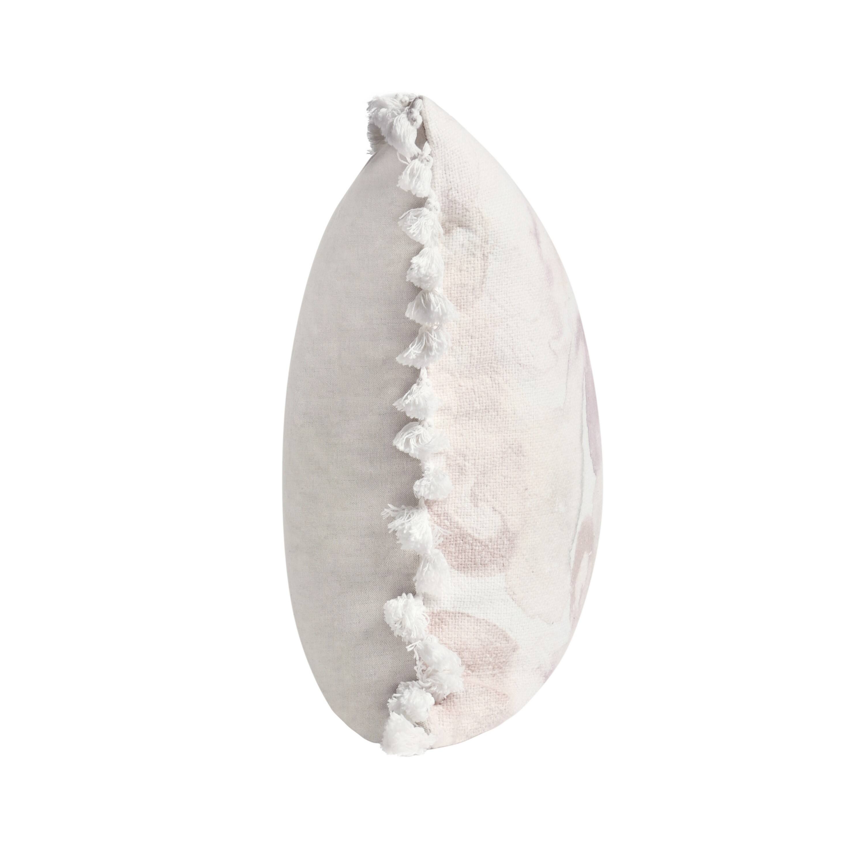 Left. Manhattan Lane - Luos Throw Pillow, Tasseled Edges, 20 Inch Pink Cotton Linen Blend - Pink, White.
