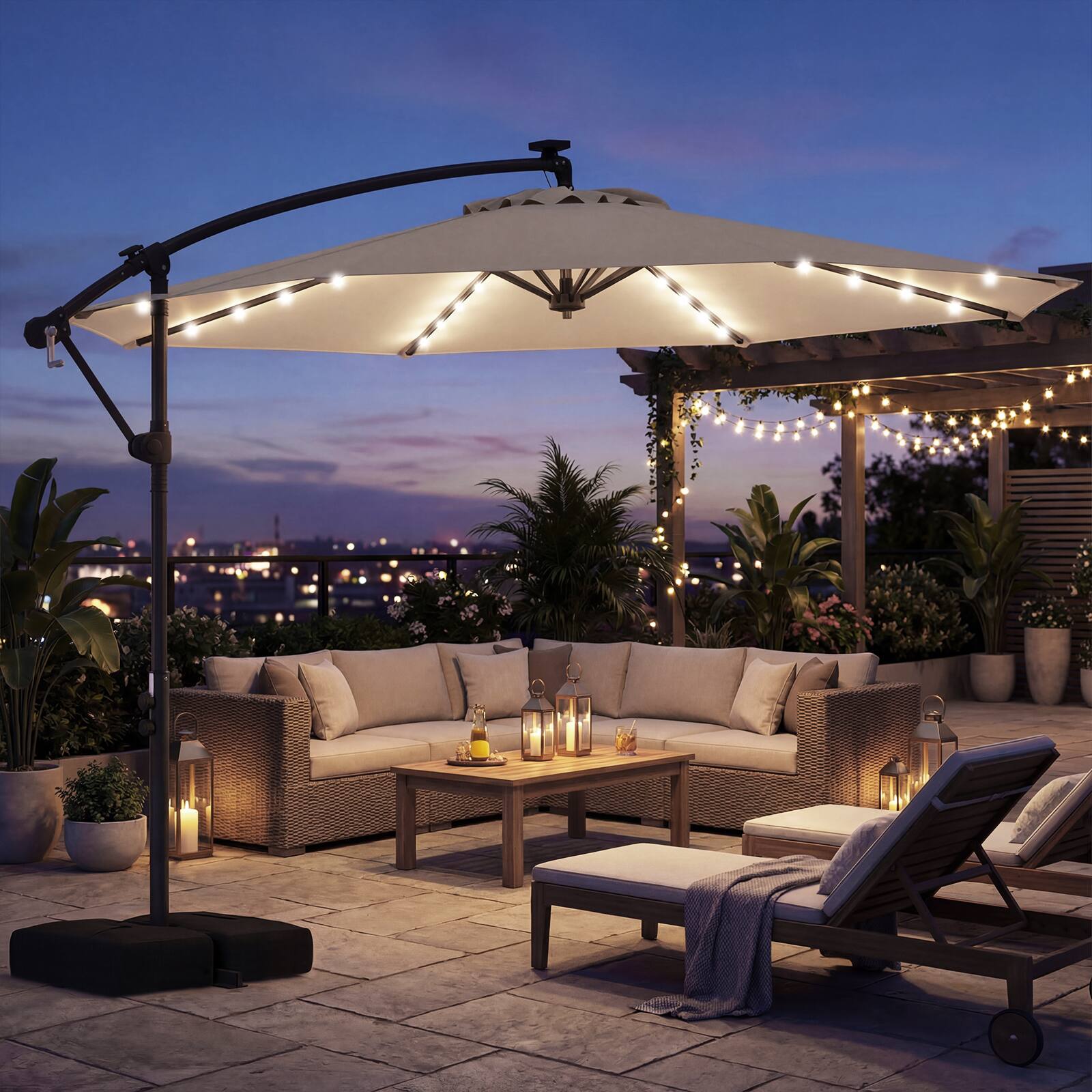 Alt View 3. Costway - Costway 10 FT Solar Offset Hanging Umbrella Patio Cantilever Umbrella with 32 LED Lights - Beige.