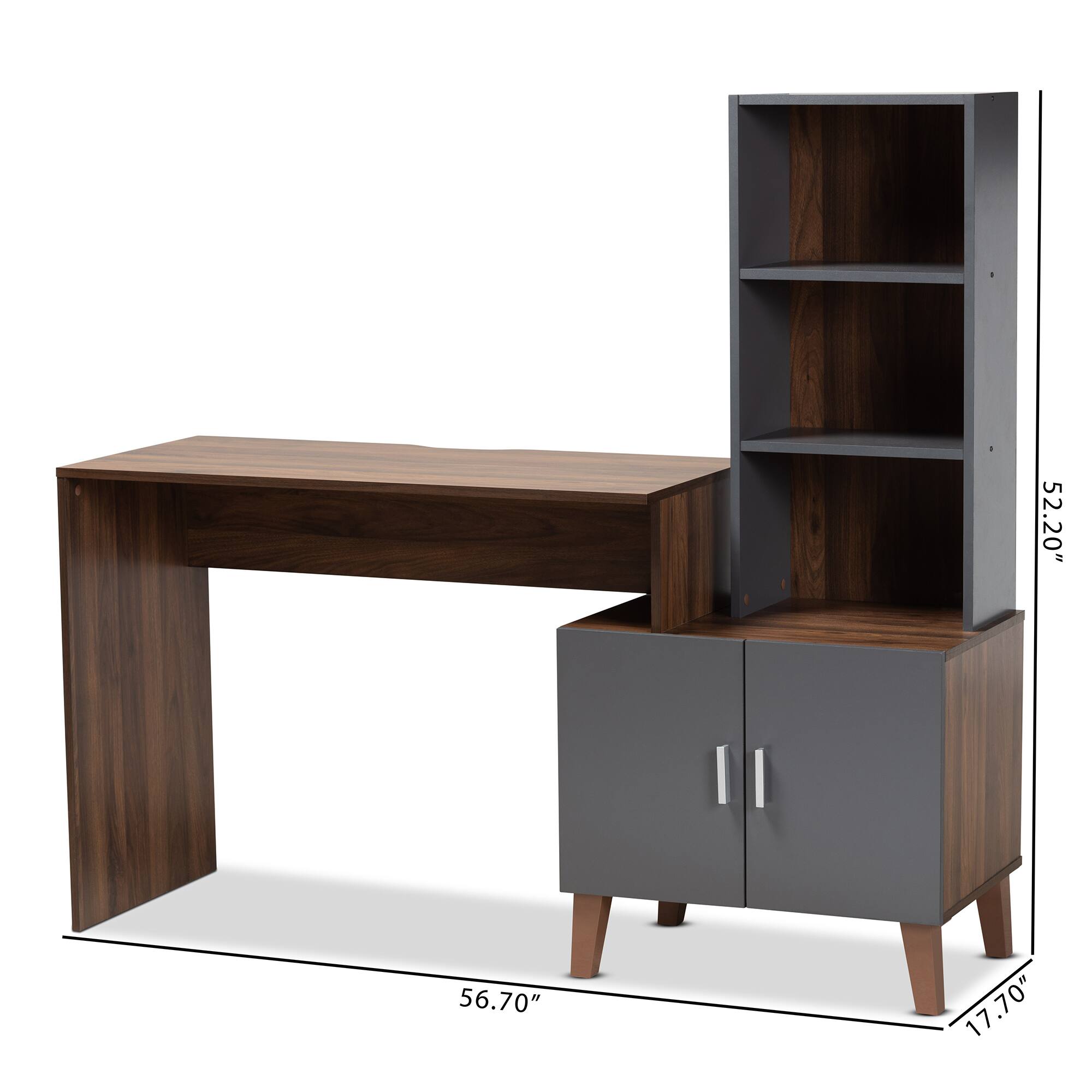Baxton Studio - Jaeger Modern and Contemporary Finished Wood Storage Desk with Shelves - Grey/Walnut Brown - Thumbnail 4