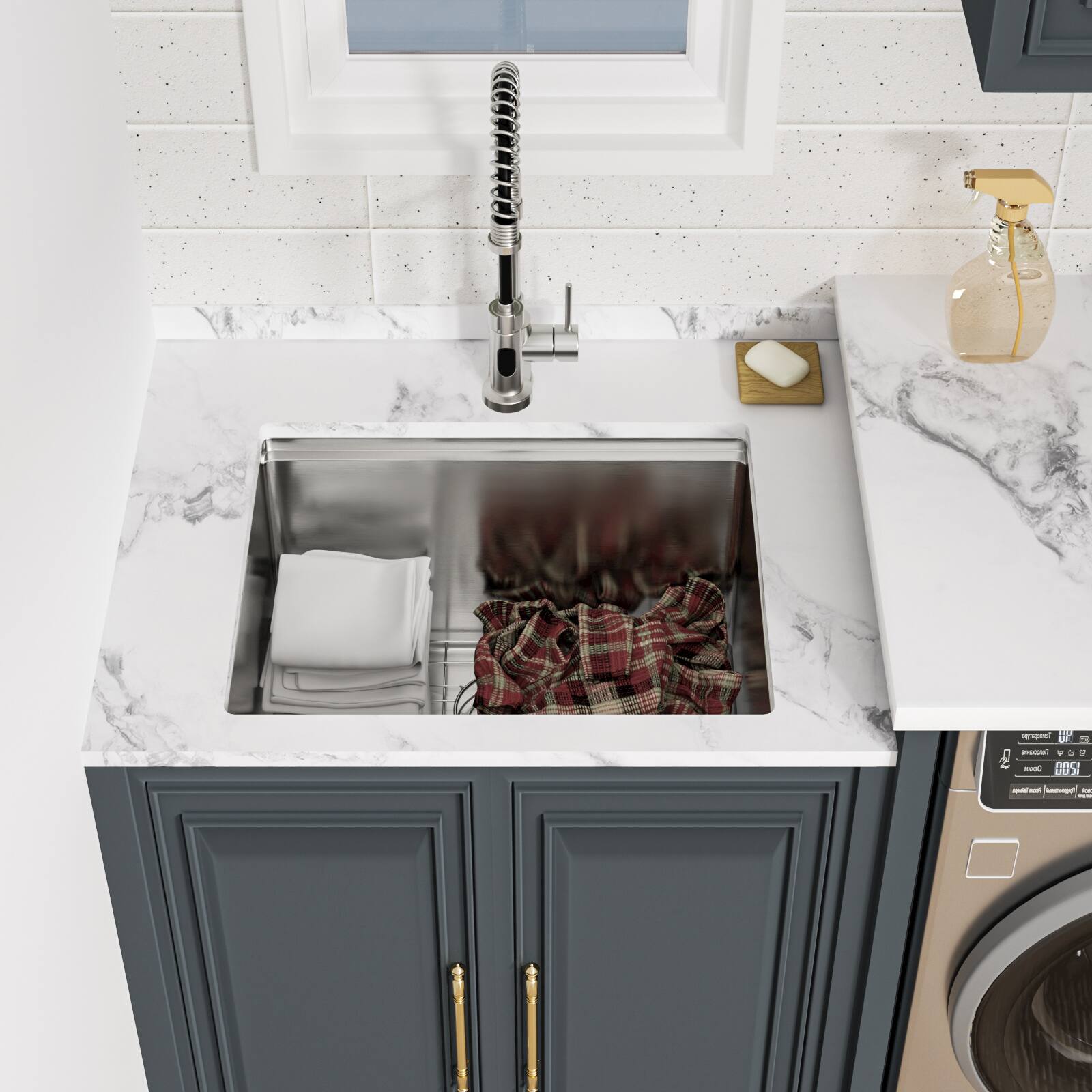 Left. Lordear - 21x19x13 Inch Undermount Laundry Sink Workstation 16 Gauge Stainless Steel RV Utility Sink Single Bowl Sink - Stainless steel.