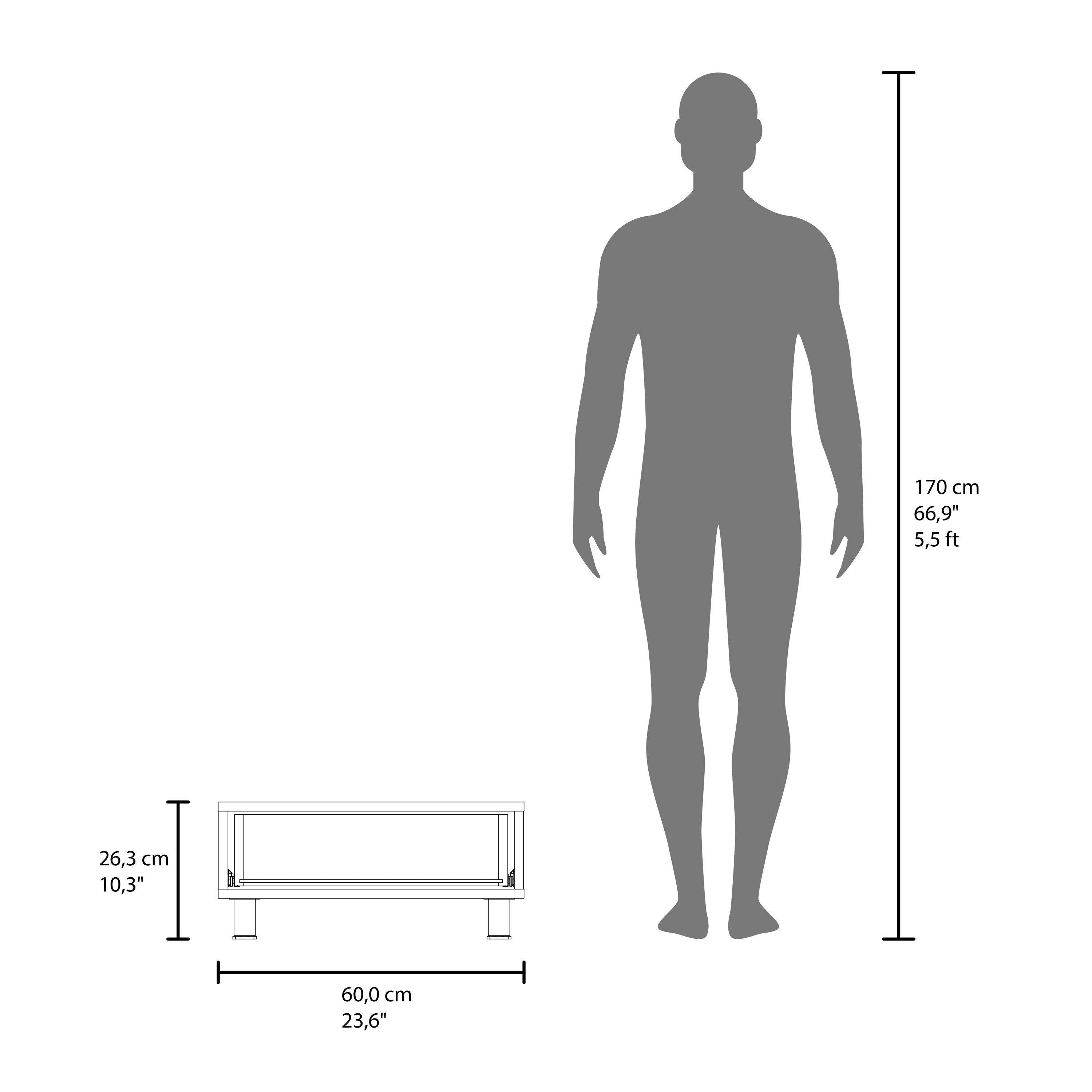170 cm 66,9" 5,5ft  
26,3 cm 10,3"  
60,0 cm 23,6"