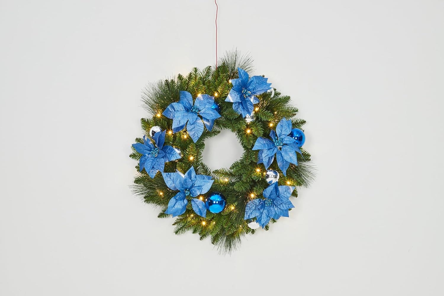 Jojoka - 24-in Blue Silver Christmas Wreath Pre-Lit for Indoor Outdoor Holiday Decorations - Green