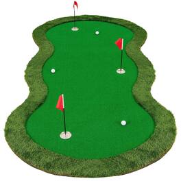 Costway - 5 x 10 FT Professional Golf Practice Mat with 3 Holes and Golf Balls for Home - Green