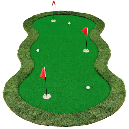 Front. Costway - Costway 5 x 10 FT Professional Golf Practice Mat with 3 Holes and Golf Balls for Home - Green.
