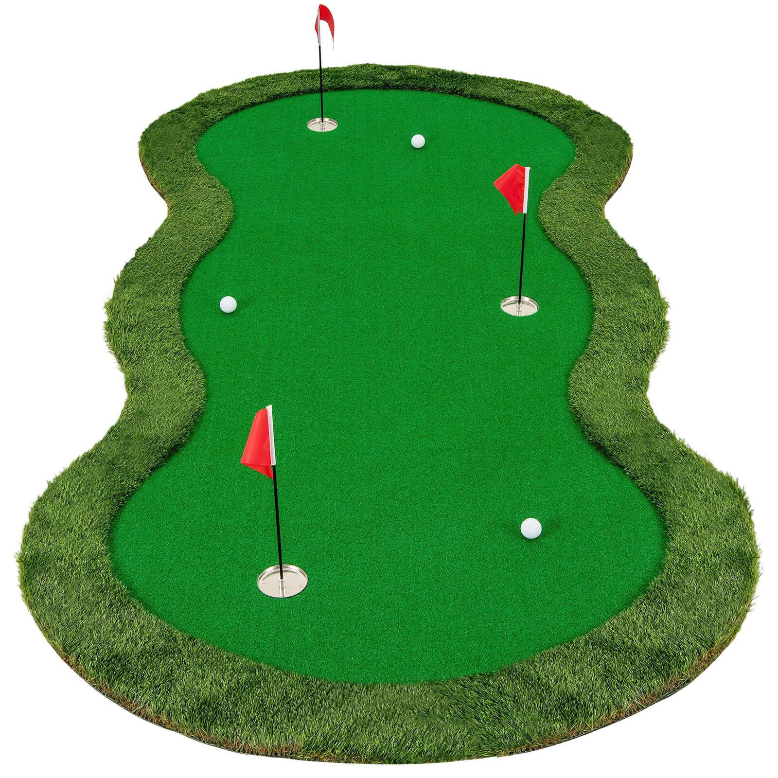 Front. Costway - Costway 5 x 10 FT Professional Golf Practice Mat with 3 Holes and Golf Balls for Home - Green.