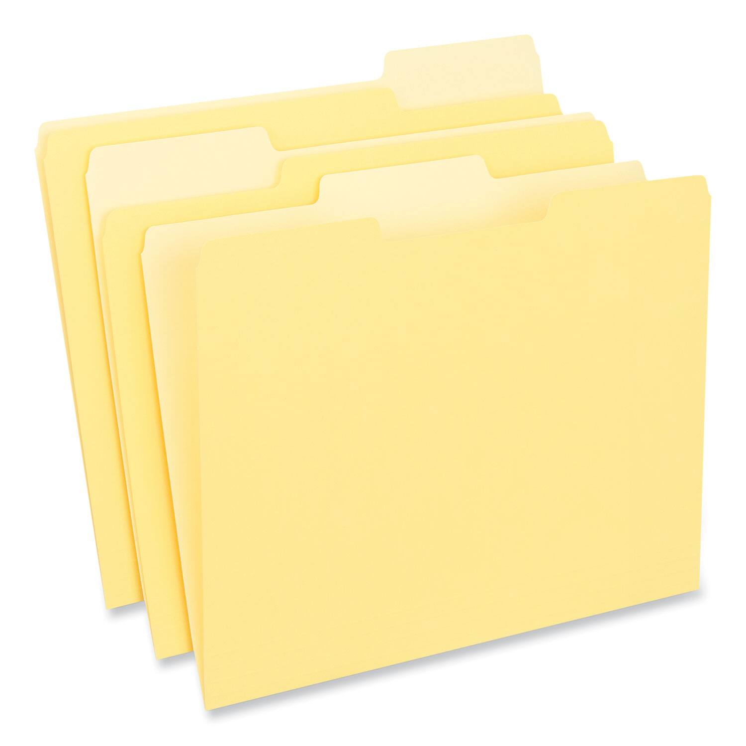 Angle. Universal - Interior File Folders, 1/3-Cut Tabs: Assorted, Letter Size, 11-pt Stock, Yellow, 100/Box.