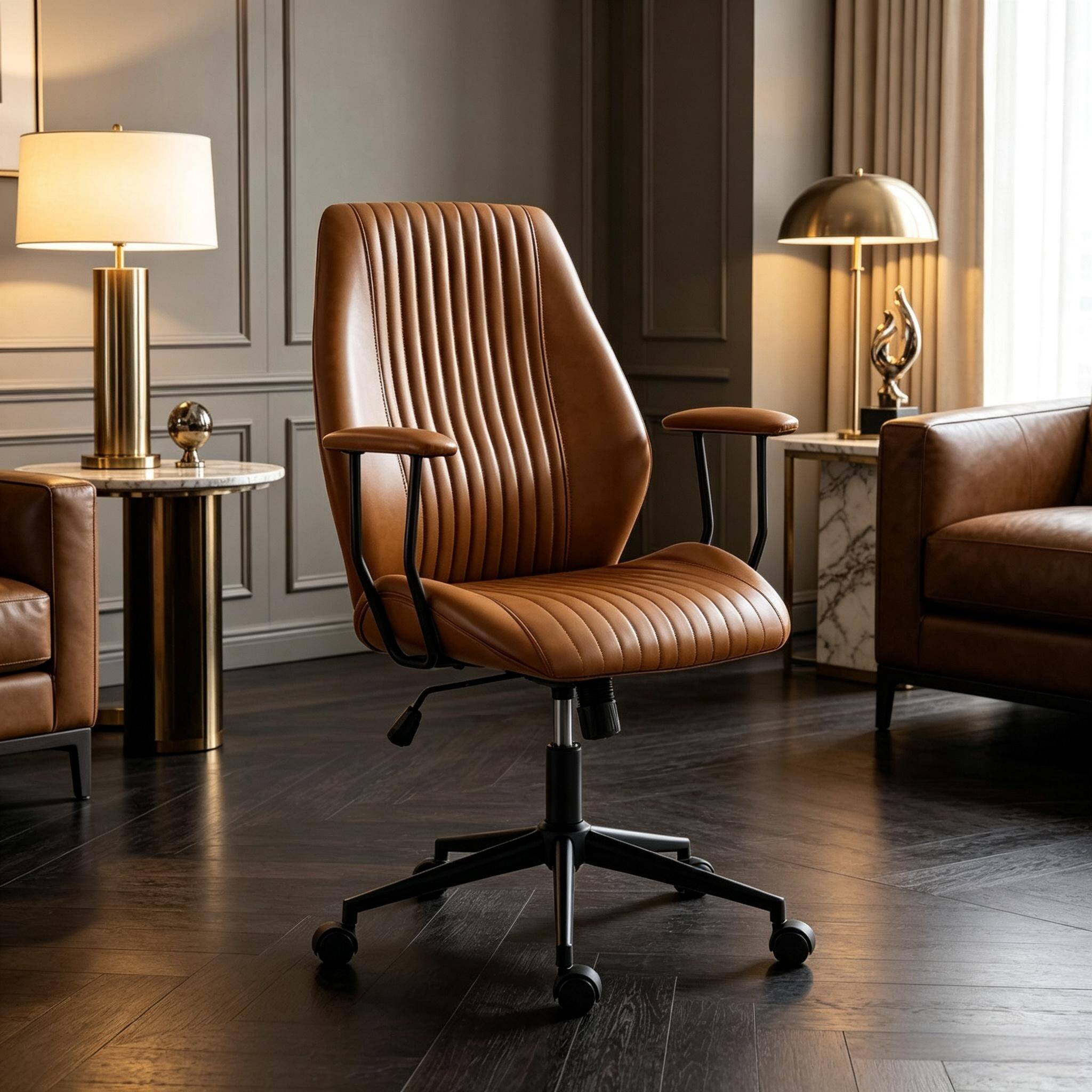 Alt View 1. Forest'nSky - Brown Office Chair Comfort-Focused Desk Chair with Height-Adjustable - Brown.