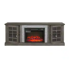 Boyel Living - 70.12-in Electric Fireplace TV Stand with 23-in Insert 2-Door Storage and Faux Stone Surround - Gray