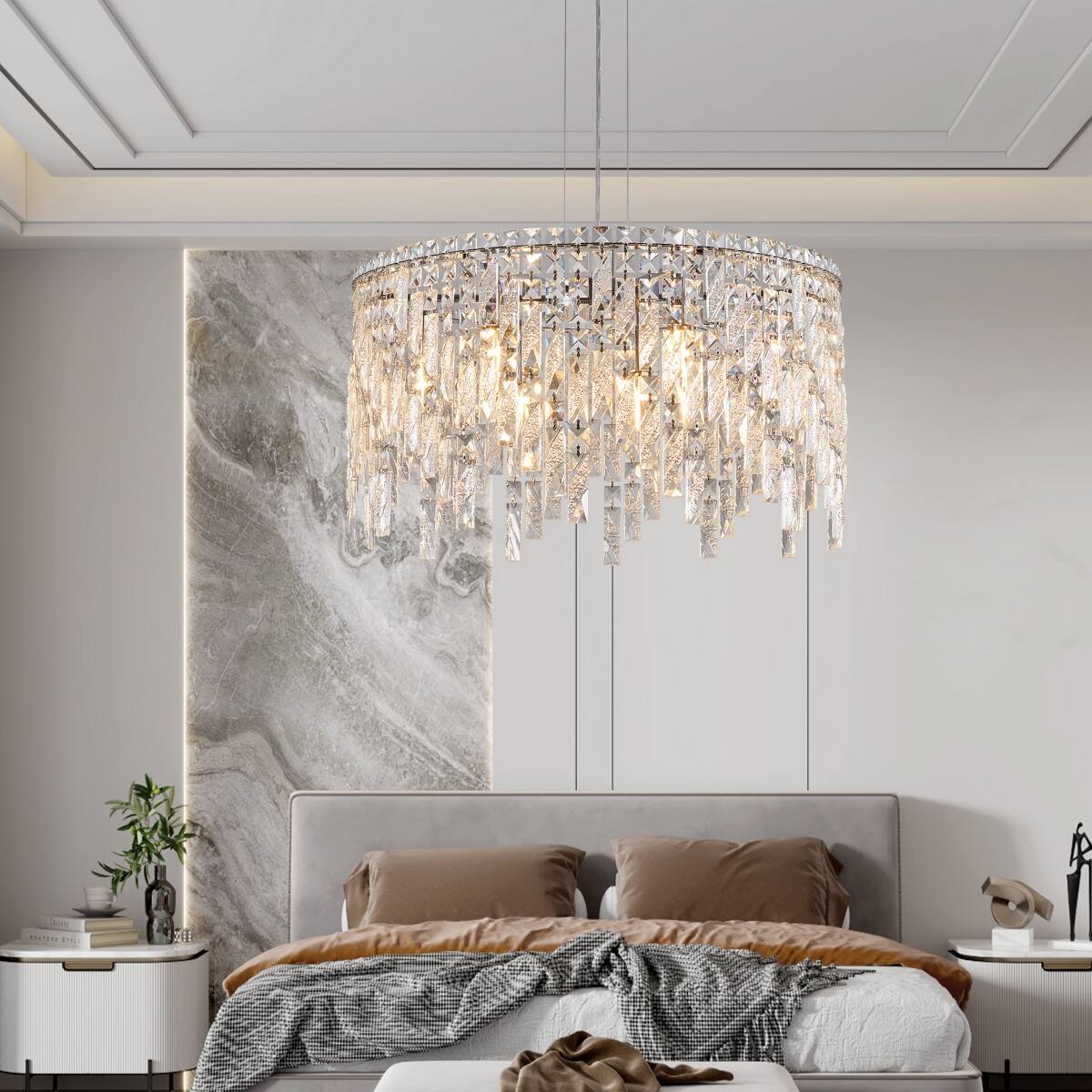 Alt View 2. Loheer - Loheer 23.6 inch Round Crystal Chandelier Chrome Modern Dining Room Pendant Light.