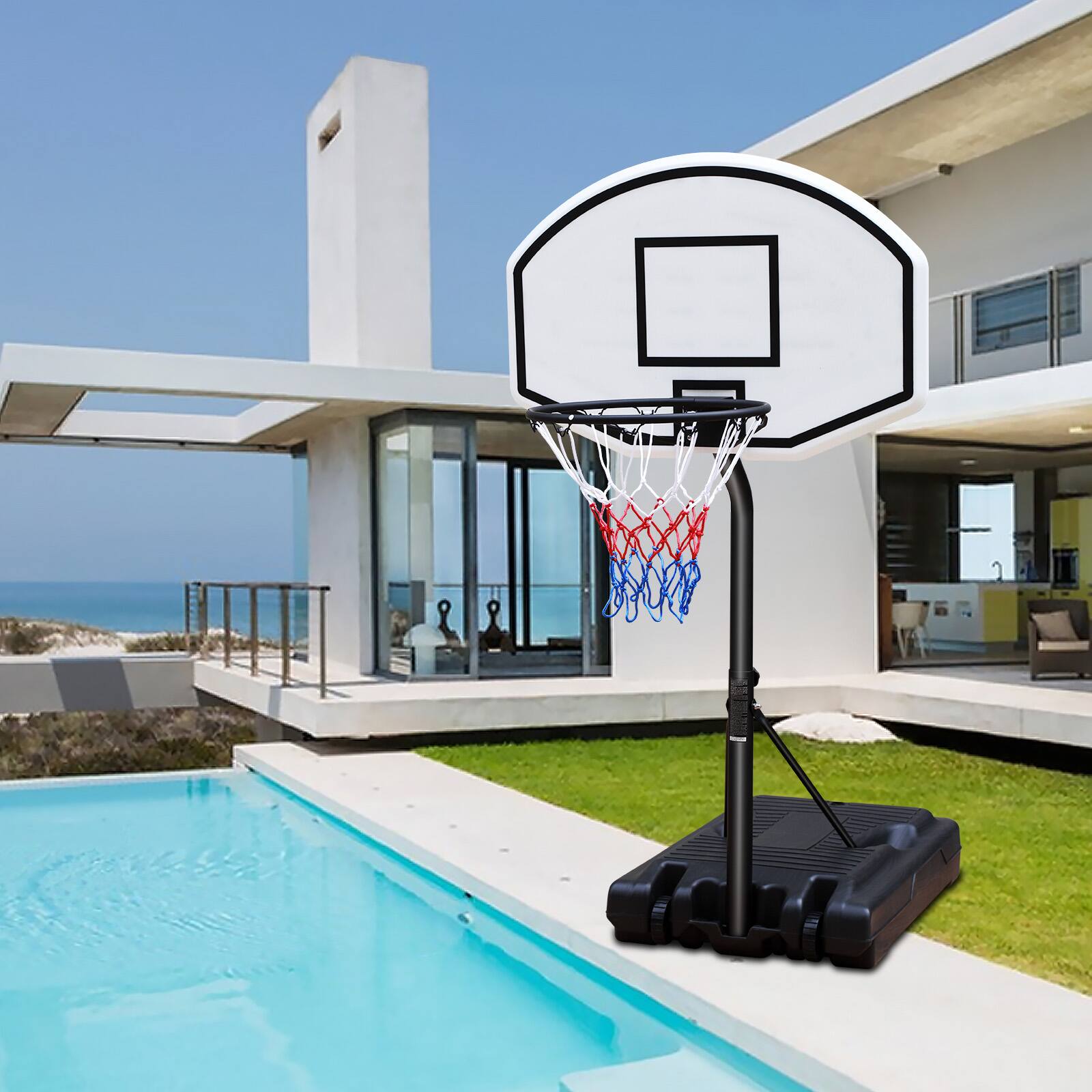 Alt View 1. Ecooso - Portable Pool Basketball Hoop, Adjustable 3.1-4.7 ft, 36" Backboard, Poolside Use - Black White.