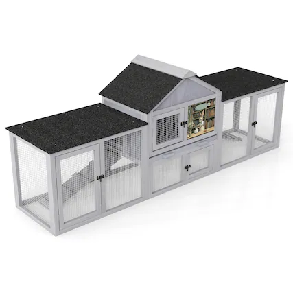 Front. Boyel Living - Gray Main Body with Black Asphalt Roof 82 Extra Large Wooden Rabbit Hutch Indoor Outdoor Bunny Cage with Waterproof R - Gray.