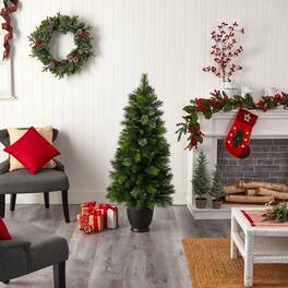 BreeBe - 4.5’ Christmas tree in Planter wi/250 Branches & 100 Lights - Green
