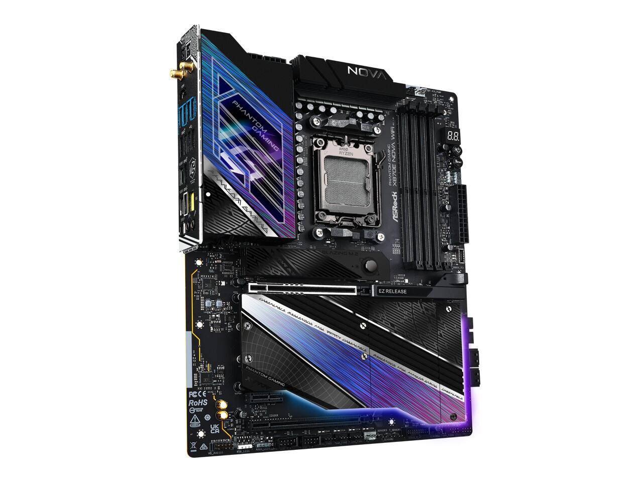 PHANTOM GAMING  
msn ARA NOVA  
W AROD RYZEN  
GAMPO VAON  
PHANTOM XB70E  
ASRock  
BLAZING ME  
8.8.5  
euun  
FECE  
RoHS  
TAd  
EZ RELEASE  
Enanenace  
AAMMOA  
PAN  
CAAMAENALA  
MAMAANDA  
PHANTOM  
T no_  
GAMING  
CAAANAA  
UK