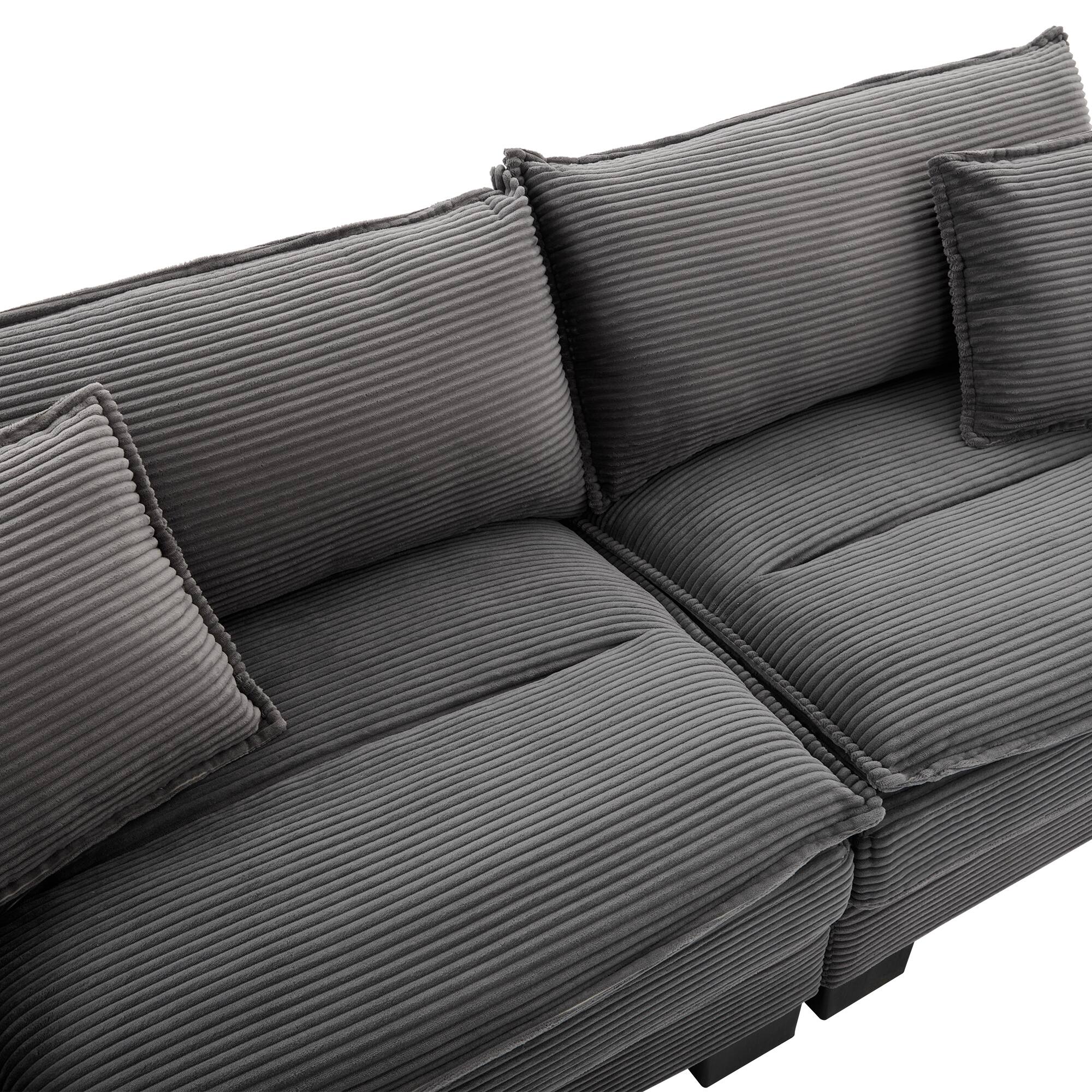 Alt View 7. Tiramisubest - Corduroy Couch Loveseat Sofa with Pillows,Comfy Upholstered Deep Seat Sofa for Bedroom,Living Room,Office-Grey - Grey.