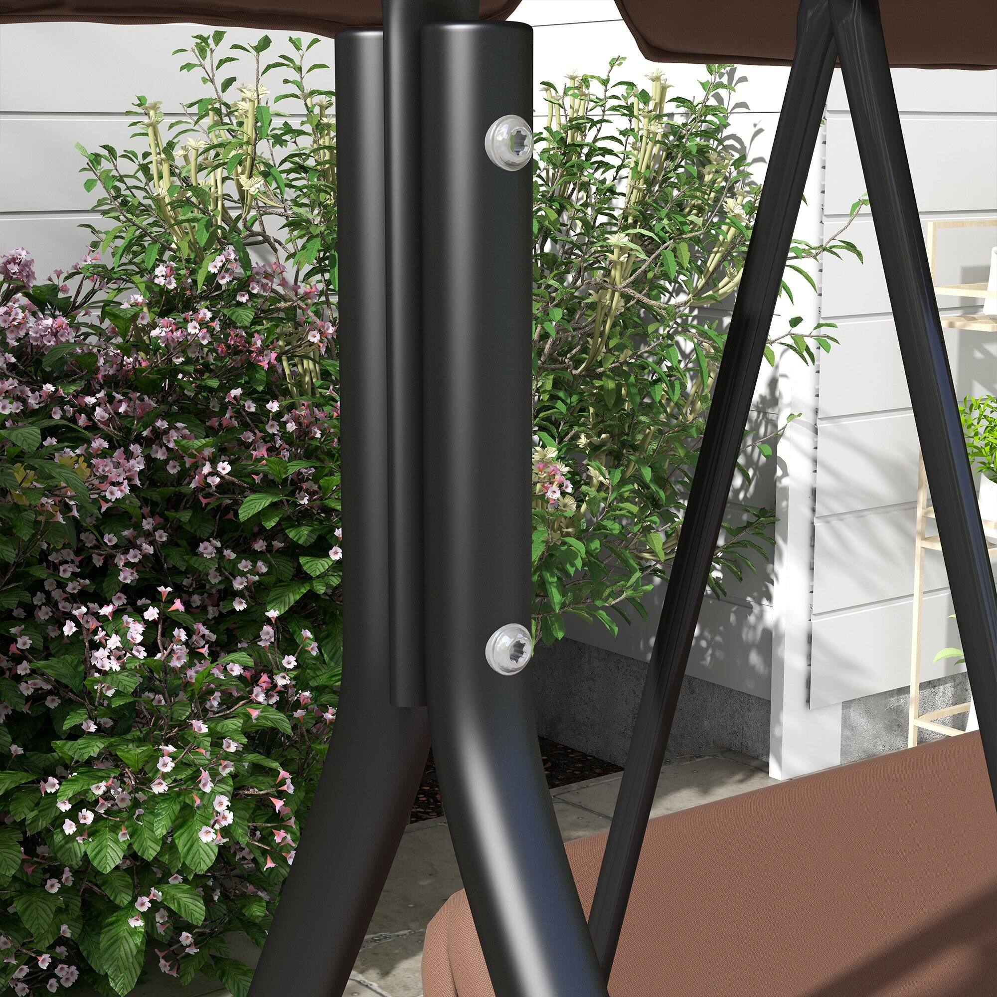 Alt View 5. Outsunny - Outsunny 3-Seat Outdoor Patio Swing Chair with Removable Cushion Steel Frame Stand and Adjustable Tilt Canopy for Patio.