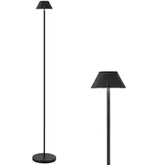 Front. Jonathan Y - Mallory 44" Modern Indoor/Outdoor Iron Pleated Shade Rechargeable/Cordless Dimmable Integrated LED Floor Lamp, Black - Black.