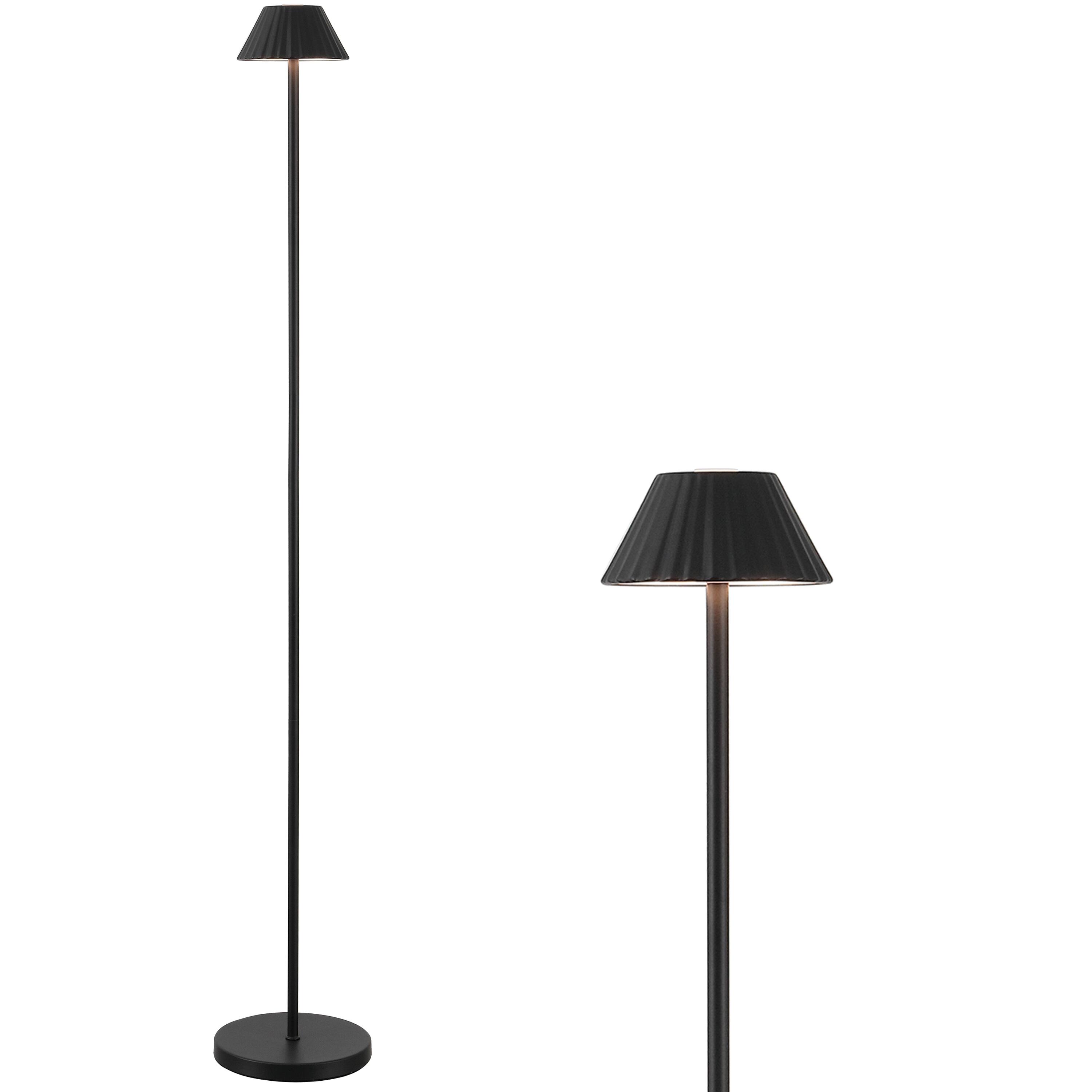 Front. Jonathan Y - Mallory 44" Modern Indoor/Outdoor Iron Pleated Shade Rechargeable/Cordless Dimmable Integrated LED Floor Lamp, Black - Black.