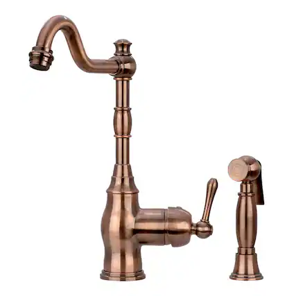 Front. Akicon - Akicon Solid Brass One-Handle 360° Swivel Widespread Kitchen Faucet with Side Spray in Antique Copper - Antique Copper.