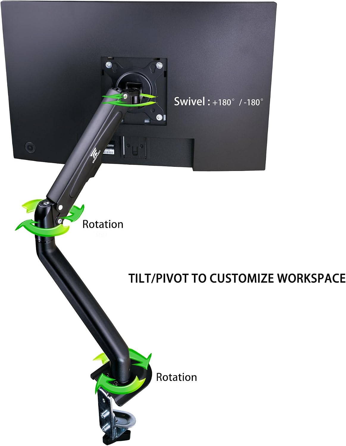 Swivel: +180° / -180°  
Rotation  
TILT/PIVOT TO CUSTOMIZE WORKSPACE  
Rotation