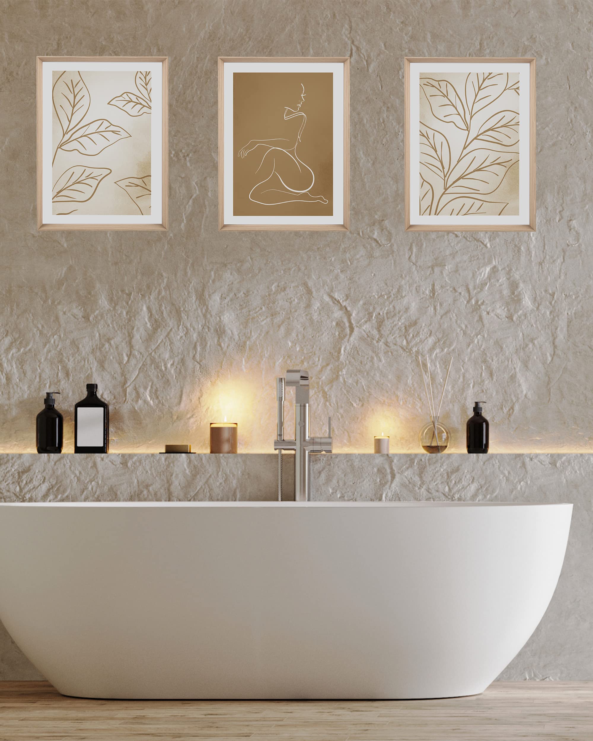 Alt View 3. Hirose Alice - UPWOIGH Boho Canvas Wall Art No Plexiglass Framed High Side Wall Art in Yellow-Brown Abstract Woman and Leaf - Morris Brown 16"L x 12"W.