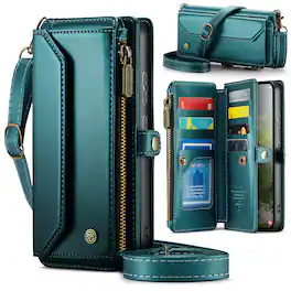 Dteck - Wallet Case for Samsung Galaxy S26+, PU Leather RFID Blocking Card Holder Kickstand Cover with Crossbody Strap - Green
