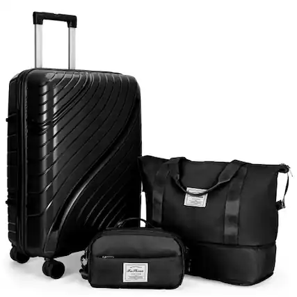 Front. Winado - Luggage Sets 3 Piece PP Hardshell Carry on Suitcase with Bags Lightweight Suitcase Sets with Spinner Wheels TSA Lock - Black.