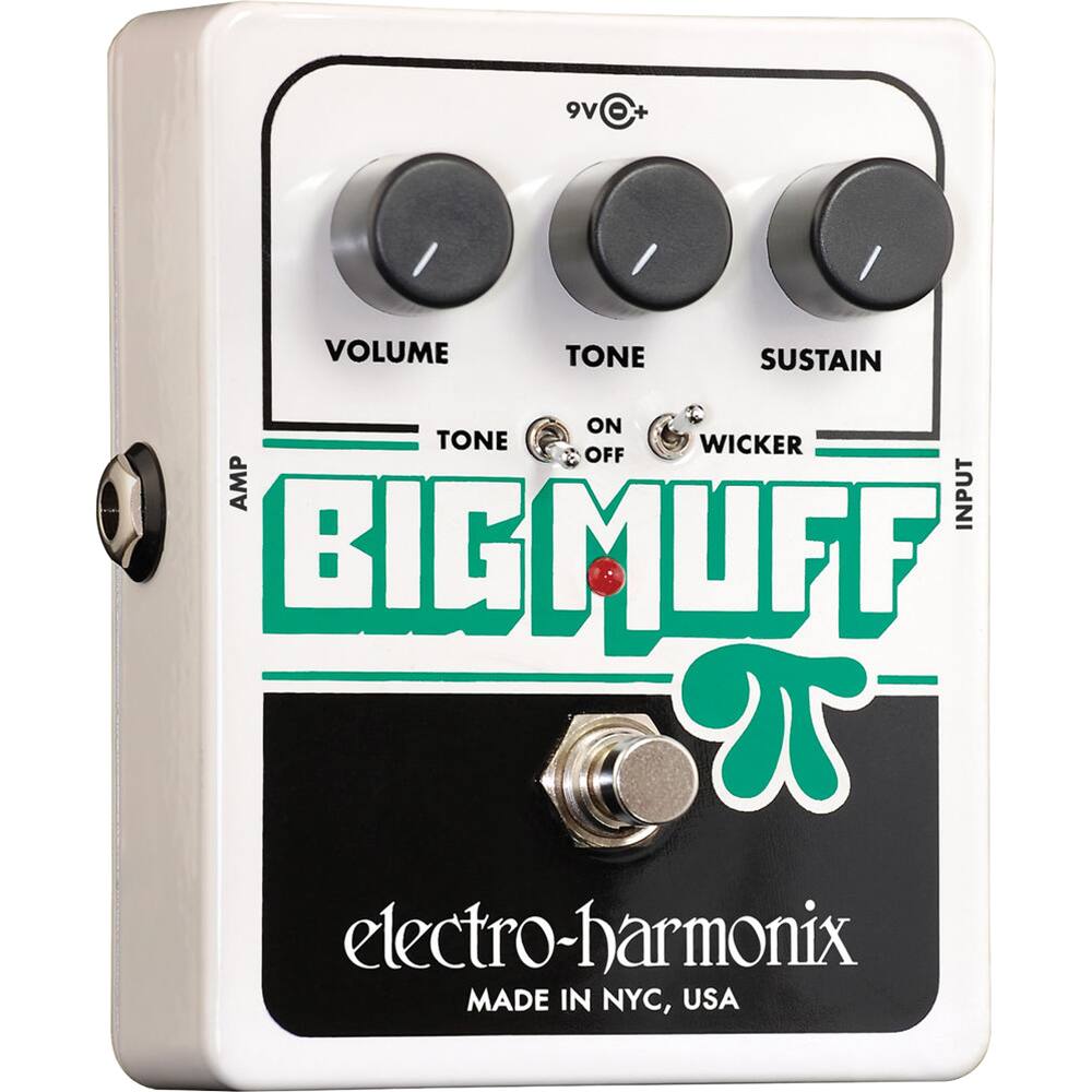 9V +  
VOLUME TONE SUSTAIN  
TONE WICKER ON OFF  
BIG MUFF π  
electro-harmonix  
MADE IN NYC, USA