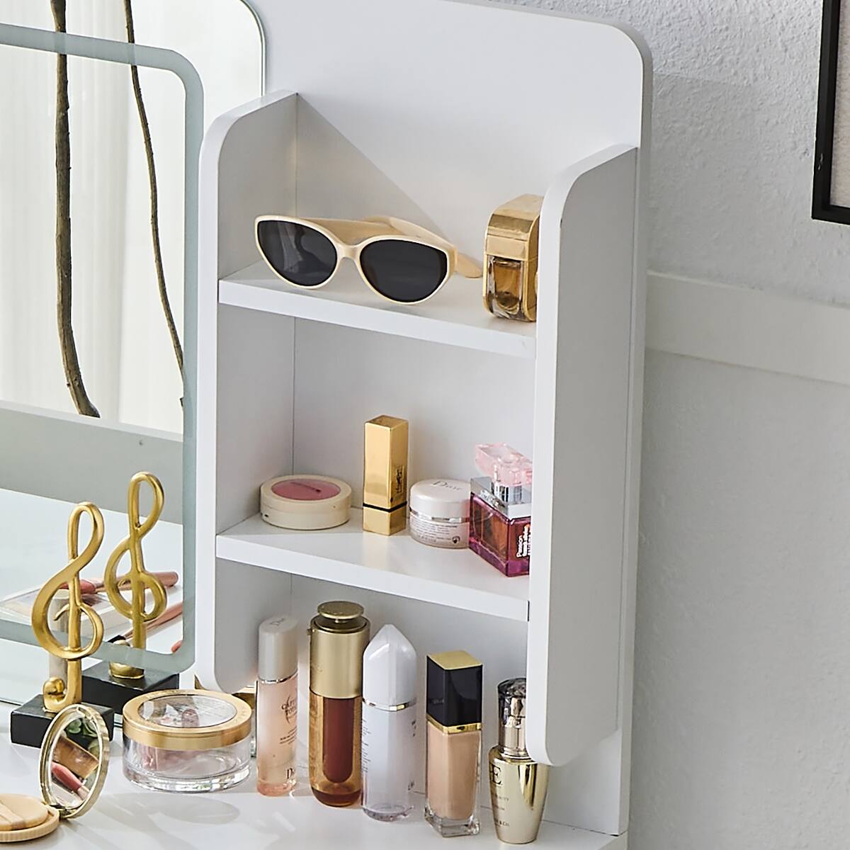 Alt View 8. Loheer - Loheer Makeup Vanity Desk with LED Mirror, White Vanity Table with Stool, Adjustable Length Design - White.