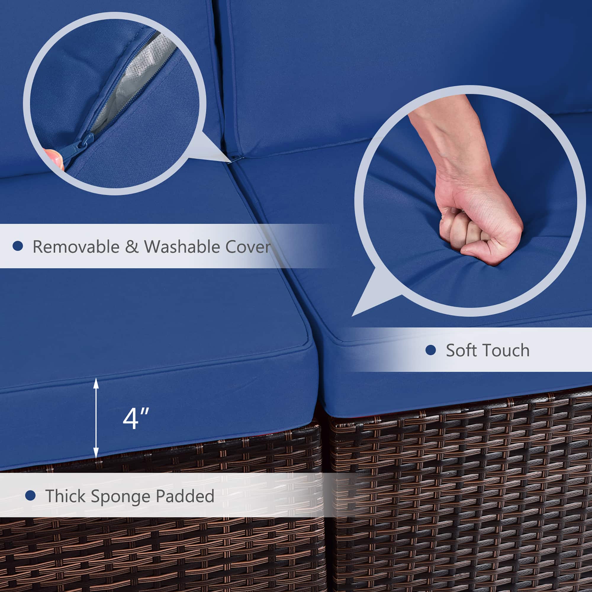 Removable & Washable Cover Soft Touch 4" Thick Sponge Padded