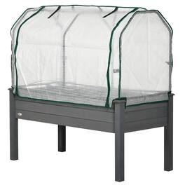 Outsunny - Garden Bed with PE Greenhouse Cover Outdoor Planter Box for Herbs and Vegetables, 48 x 22 x 46 inch - Dark Gray