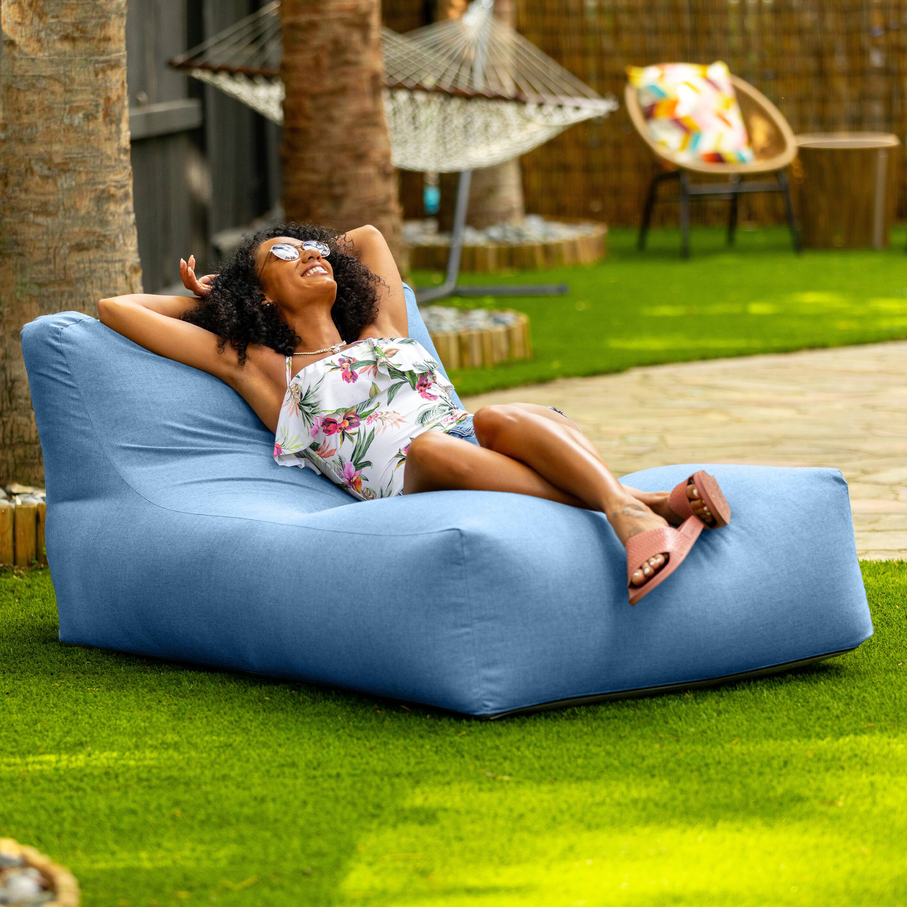 Left. Jaxx - Coza Outdoor Sun Lounger - Luxurious Giant Outdoor Chaise - Sunbrella, Ocean Blue - Ocean Blue.