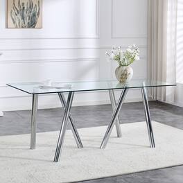 Loheer - Loheer- 5.9x3 Ft Modern Rectangular Dining Table Large Kitchen Table for 6 to 8 Seater Family Meals - Silver