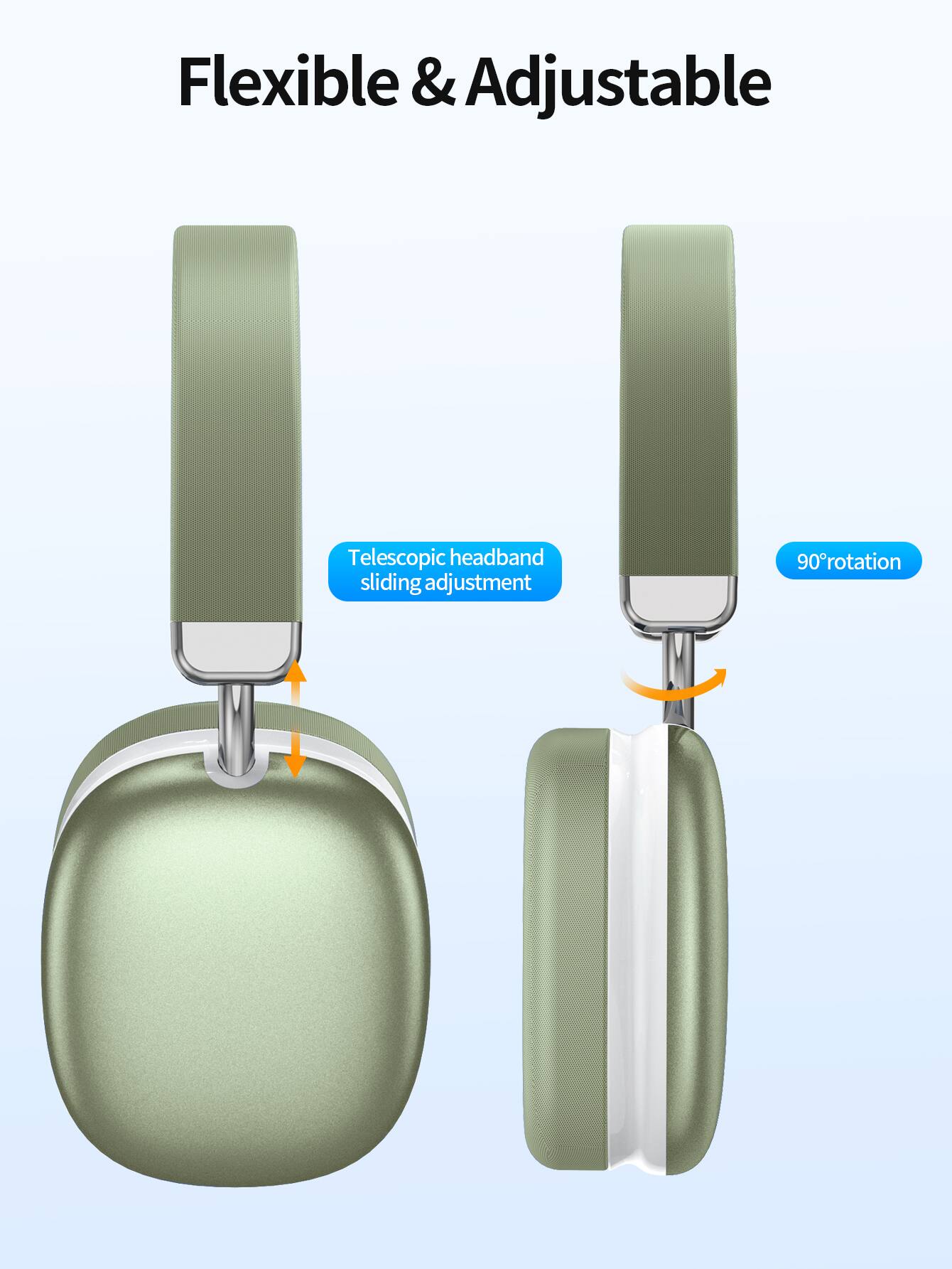 Flexible & Adjustable  
Telescopic headband sliding adjustment  
90° rotation