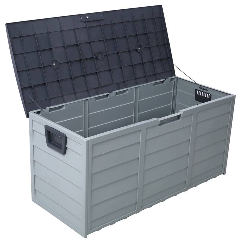 Alt View 2. HTUTWOO - Pool Deck Box Storage - 75 Gallon Resin Deck Box with Wheels, Waterproof Organization and Storage for Tools Pool Toys - Gray.
