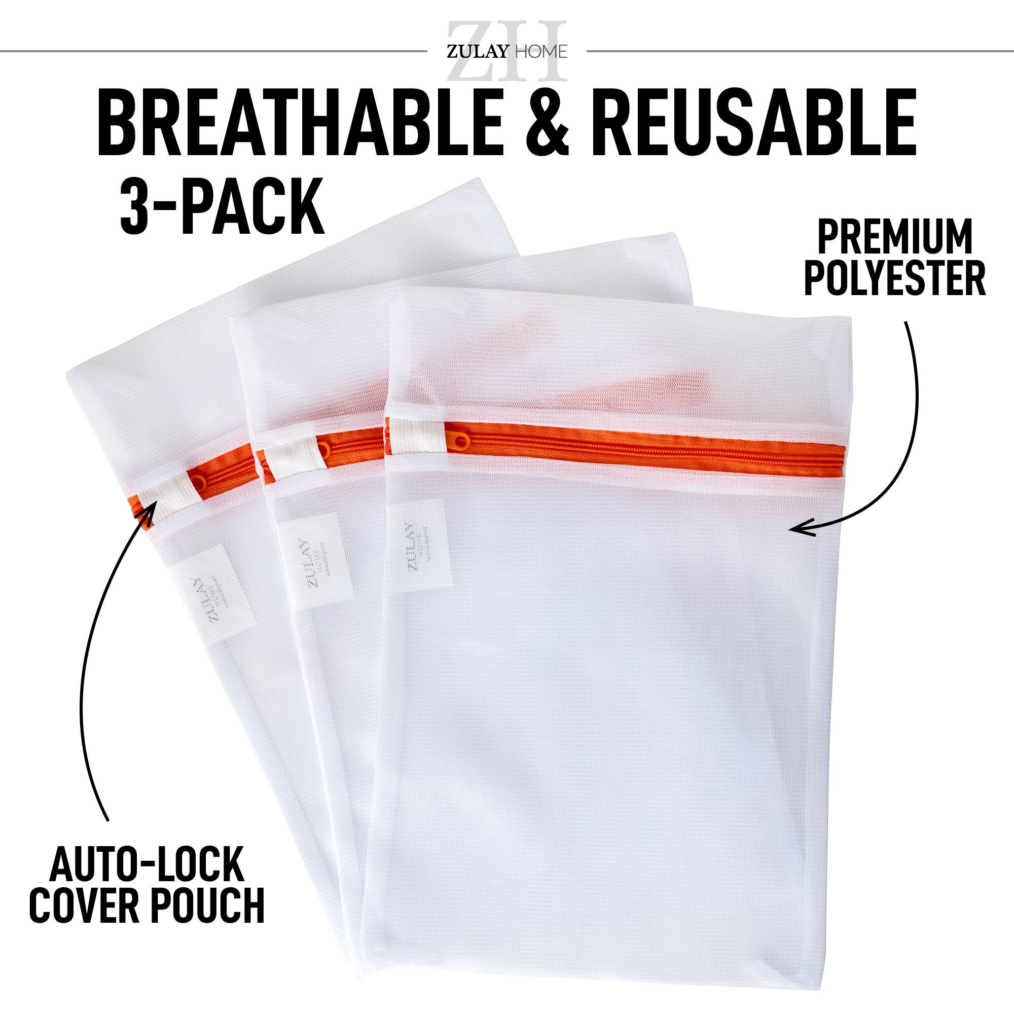 ZULAY HOME BREATHABLE & REUSABLE 3-PACK PREMIUM POLYESTER AUTO-LOCK COVER POUCH