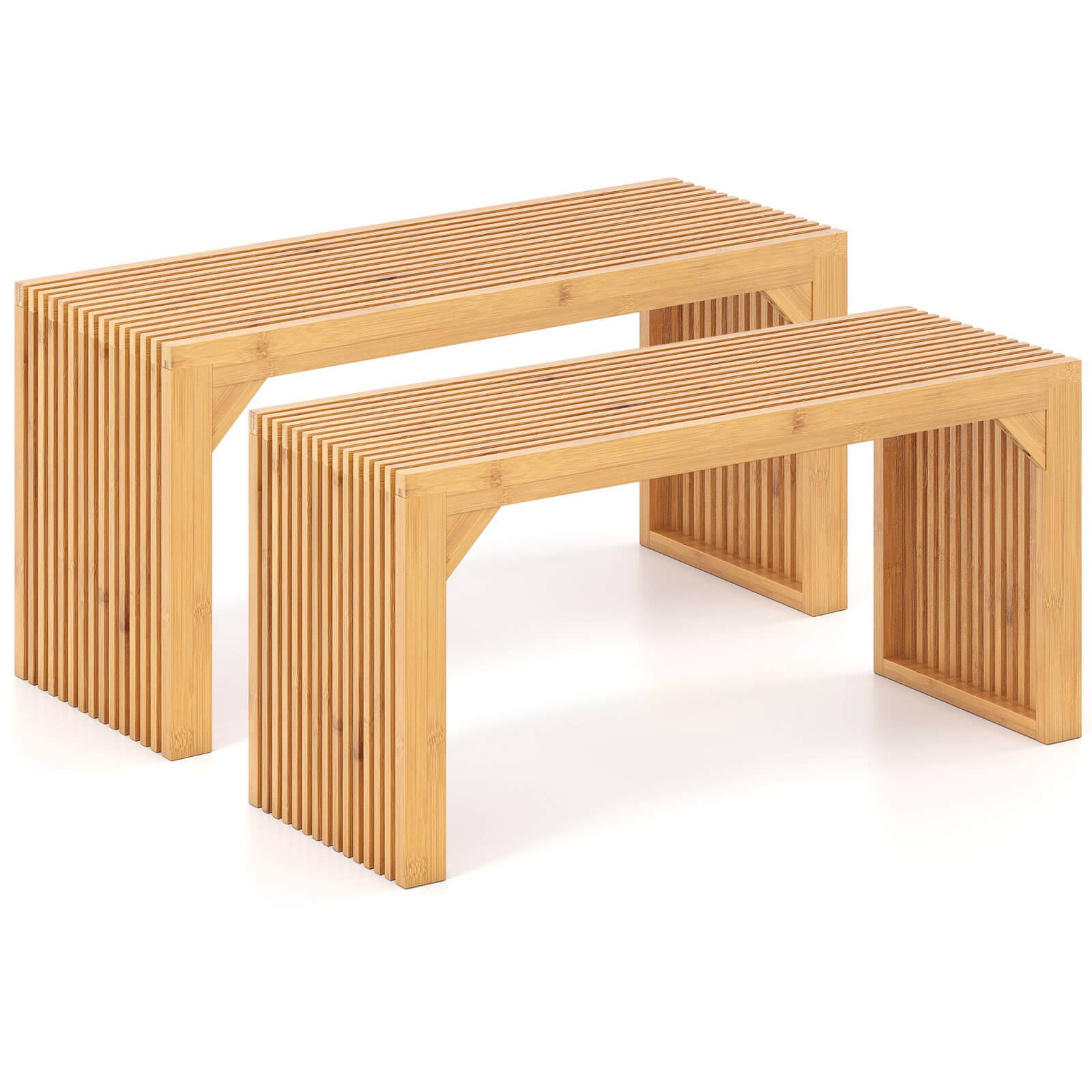 Front. Costway - Costway 2 PCS Bamboo Dining Bench 36" Long Entryway Bench Indoor Outdoor Solid Wood Bench - Natural.