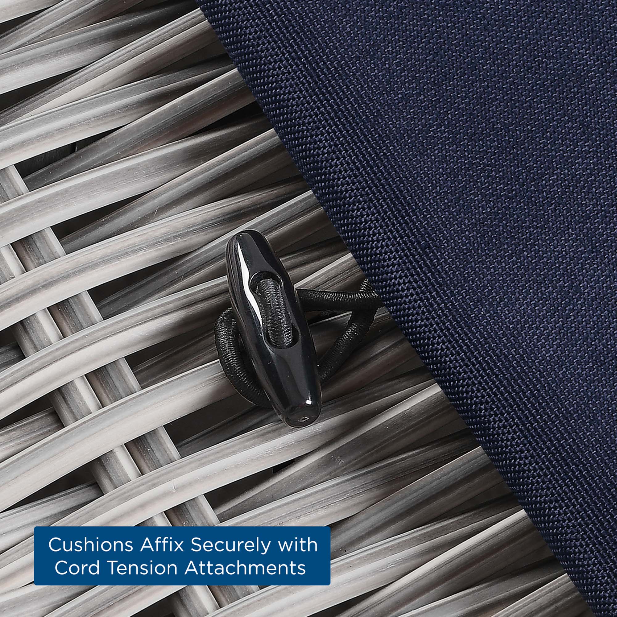 Cushions Affix Securely with Cord Tension Attachments