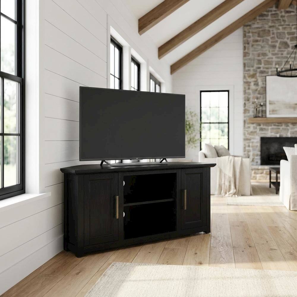 Alt View 1. FurniFact - Corner TV stand for 50+ inch TVs with sturdy construction and sleek design - Brown.