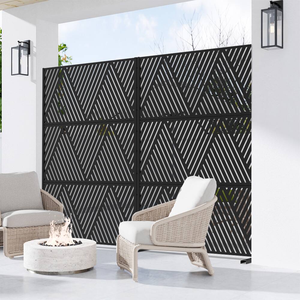Alt View 2. PexFix - 72 in. x 47 in. Triangle Pattern Metal Outdoor Privacy Screen & Panels, Freestanding Garden Divider Fence - Black.