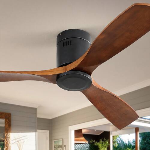 Alt View 3. LUCKY ONE - 52" Wood Ceiling Fan No Light Remote 3 Solid Wood Blades DC Motor - Black.