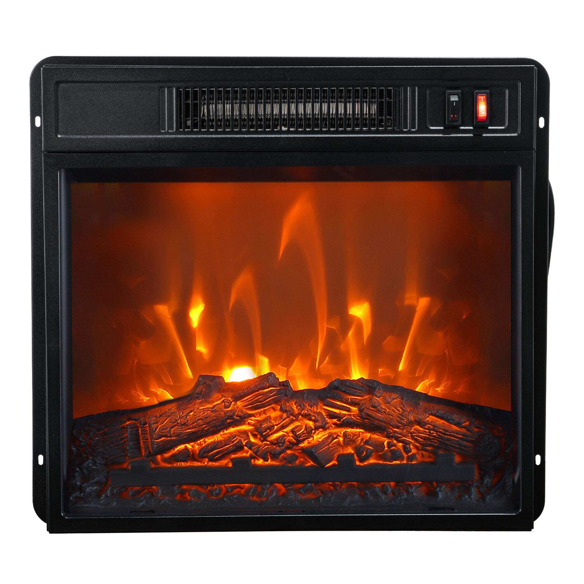 Front. Ihomeadore - 18" Black Recessed Electric Fireplace Insert with Adjustable Flame Color and Heat Settings - Black.